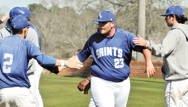 LBWCC pitcher Sean Cramer (23) had nine strikeouts in the Saints’ 2-1 win over Enterprise State Community College. The Saints swept ESCC and improved to 19-7 on the season. |                               Andrew Garner/Star-News