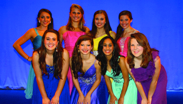 DYW contestants pose after dress rehearsal Wednesday night. Shown are (front row) Hope Caton, Emily Kelley, Sneha Bang, Kat Dean; (back row) Jordan McInnis, Ali Jackson, Sydney Brunson, and Katie Lindsey. Below: Brunson practices self expression.