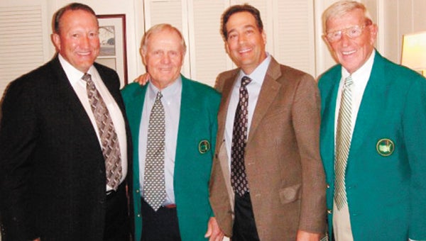 Bill Greenwald (third from left) poses for a picture with golfing legend Jack Nicklaus; friend, Olen Suire; and coach Lou Holtz. | Courtesy photo