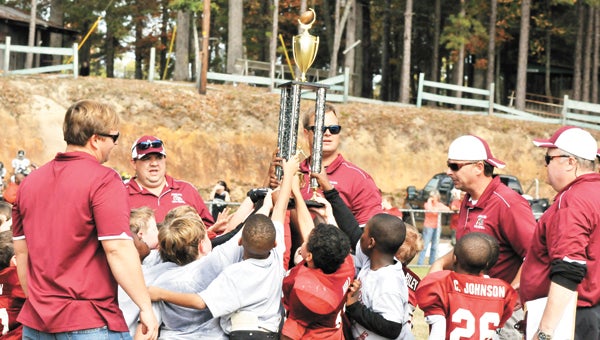 The Andalusia tinymites celebrate their 2013 Tri-County Super Bowl Championship win Saturday. | Andrew Garner/Star-News