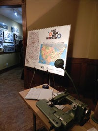 A original sewing machine from the Alatex is part of the Smithsonian’s The Way We Worked exhibit. Visitors are asked to use a push pin on the map to record where they are visiting from.
