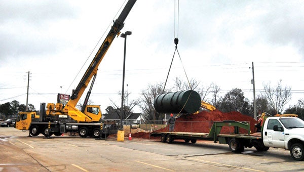 New tanks were installed at the Corner Market redevelopment on the corner of Brooklyn Road last week.                                                   (Courtesy photo)