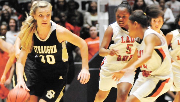 Straughn’s Jacie Williamson (10) led the Lady Tigers with 21 points Thursday at the Class 3A South Regional in Dothan. The Lady Tigers face Abbeville Saturday at 12:20 p.m. in the regional finals. | Andrew Garner/Star-News