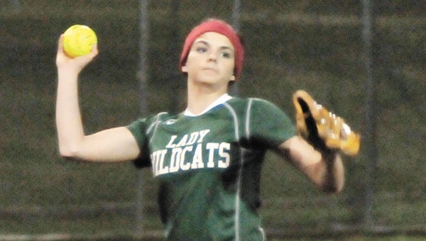 Florala’s Bailea Rickett records the final out in the Lady Wildcats’ 4-3 victory over Andalusia Tuesday. | Andrew Garner/Star-News