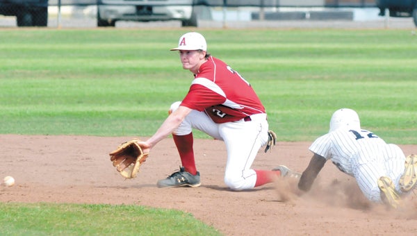 Andalusia’s Grayson Campbell makes a play at second base Monday afternoon. | Andrew Garner/Star-News