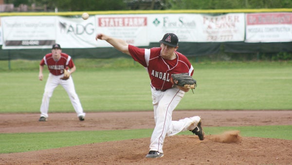 Andalusia pitcher Ross Graham led the team to a 9-0 victory in game one with eight strikeouts.  