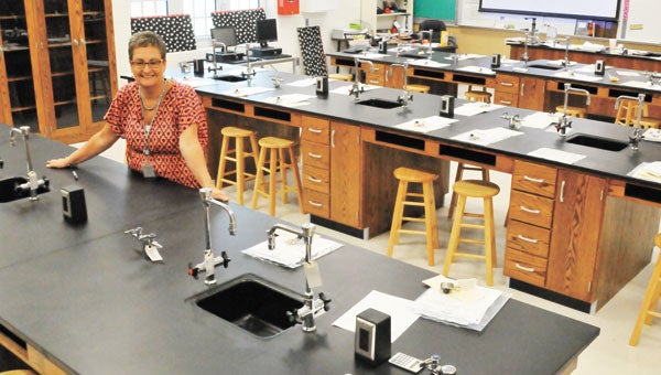  Andalusia Elementary sixth grade science teacher Cassie Battey is pretty excited about school starting back next week. She is shown here inside of her new science laboratory/classroom inside the new wing at AES.