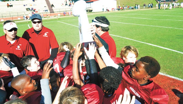 The Andalusia TinyMites defeated Goshen and Red Level to clinch the “Big Iron Bowl Championship.”  Josh Dutton/Star-News