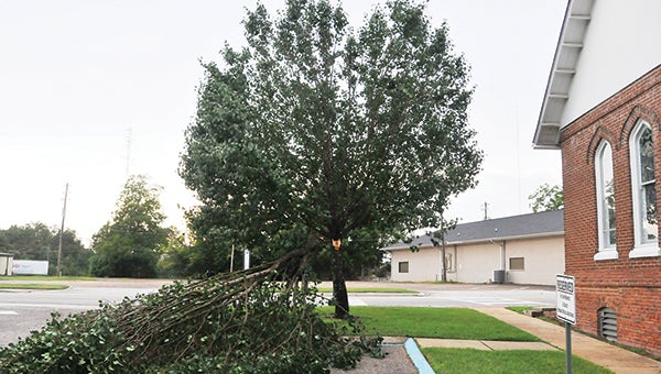 A tree limb broke in front of First Presbyterian Church in Andalusia during a strong set of storms that swept through the area. | Andrew Garner/Star-News