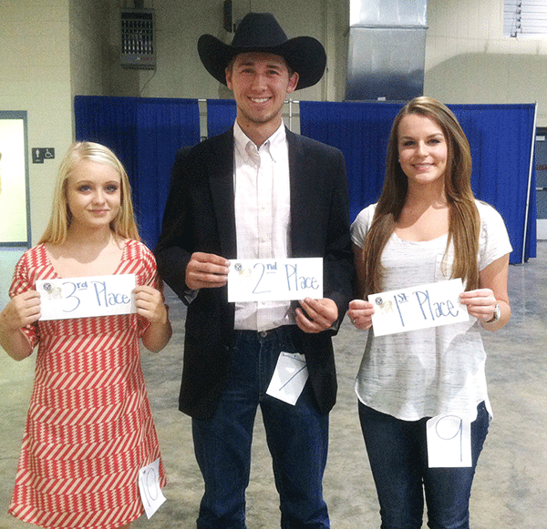 Winners in the 7th through 12th grade division of youth talent night at the Kiwanis Covington County Fair were (from left) Zariah Talbot, third place; Hunter Linzy, second place; and Linsey Smithart, first place. 
