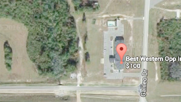 Shown is the area in which the two acres the Opp Utilities Board authorized Mayor John Bartholomew to pursue a company, who is interested in the location.  Courtesy of Google Earth