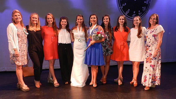 Former Covington County DYW and Junior Miss winners in attendance were (from left) Traci Andrews Korkowski, Alli Yant, Sara Catherine Short Patrick, Emily Kelley, Elizabeth McCalman, Lillian Andrews, Ander Helms, Lauren Powell, Allyn Powell and Amy Hall Reynolds.  