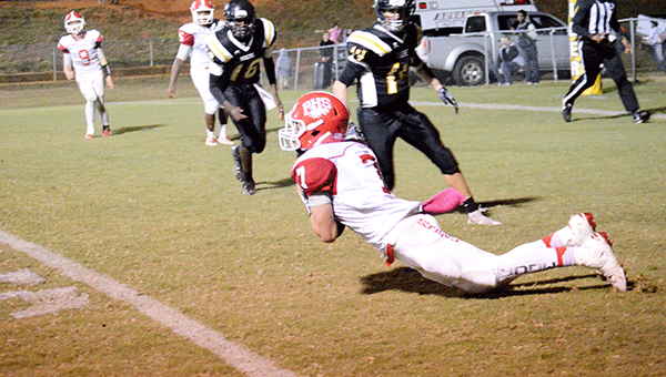 Robert Scott makes a diving catch in the end zone. 