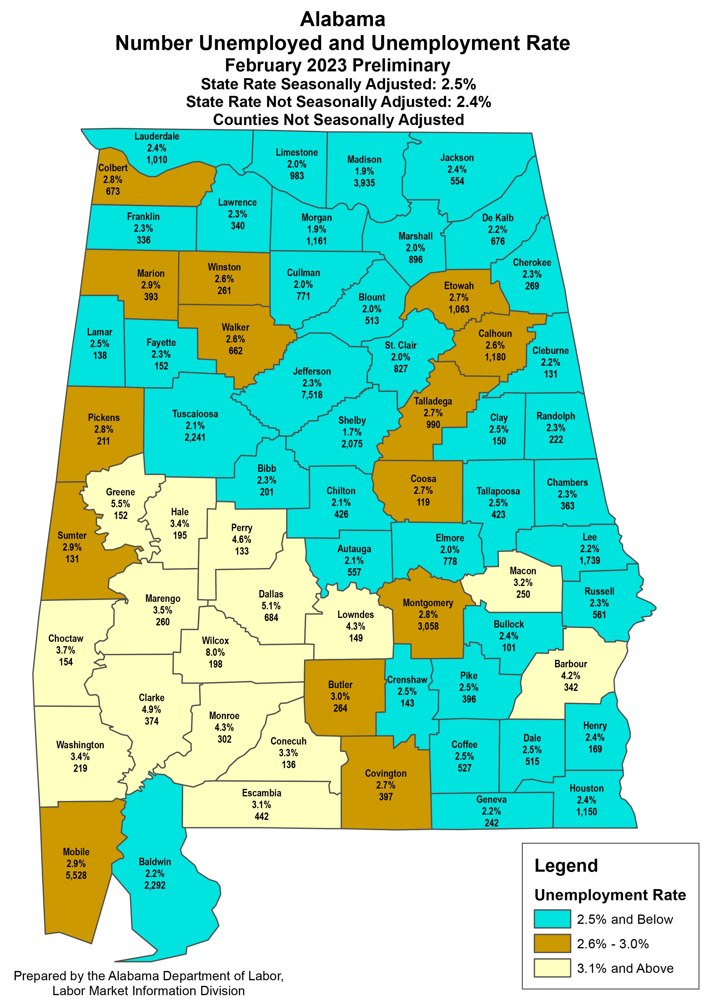 February 2023 Unemployment Map | Unemployment rate in Covington County experiences a small decline. | The Paradise